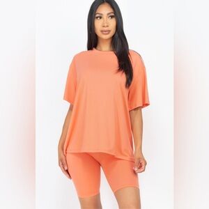 Flamingo Pink Biker Shorts Oversized T Shirt Matching Set Womens Lululemon Vuori